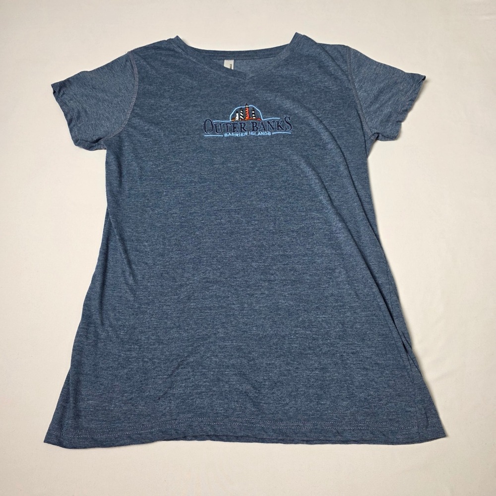 Teemax‎ Outer Banks Barrier Islands T-Shirt Women M Blue Heathered Embroidered